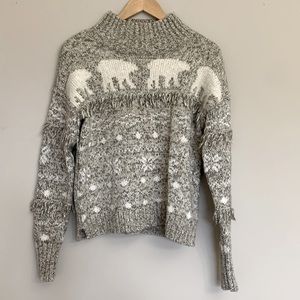 LOFT Fringe Bear Sweater XS